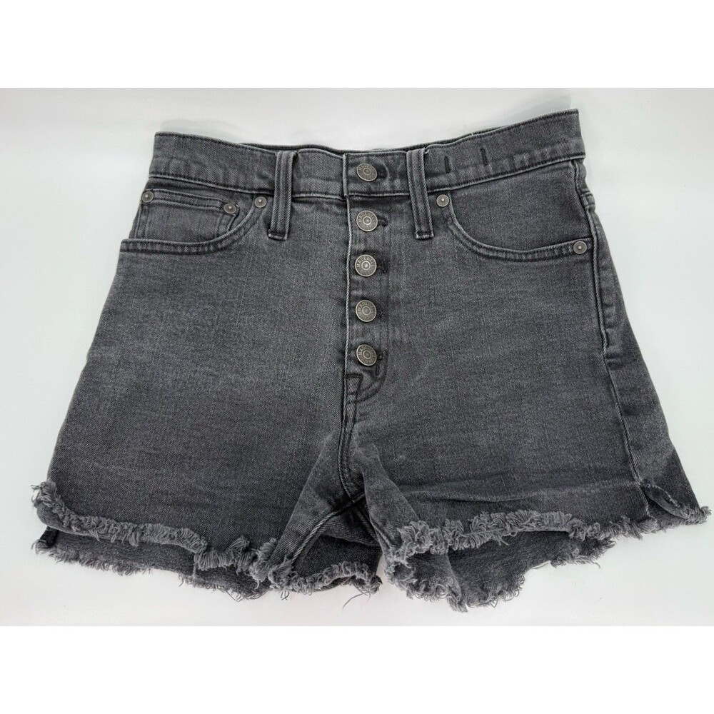 Madewell Black Denim High Rise Short Size 25 Button Fly Preppy Summer Beach 27X3